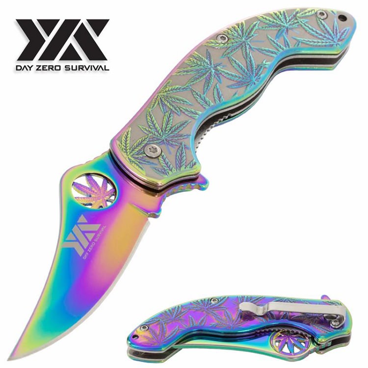 Marijuana DZS Spring Assisted Open Pocket Cannabis Leaf Knife - Tophatter's Army Products & Self Defense Collectible Weapons - Tophatter Daily Deals
